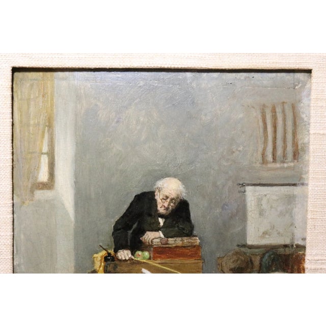 Antique 1800's Original John Burr Teacher Children School Oil Painting on Board For Sale - Image 4 of 12