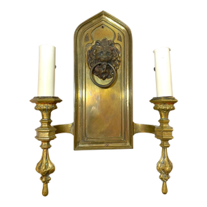 Large Heavy Antique Ornate Gothic Bronze Lion Head Electric Wall Sconce Fixture