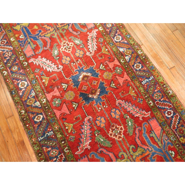 Cabin Early 20th Century Antique Heriz Runner - 3'7" x 7'7" For Sale - Image 3 of 9