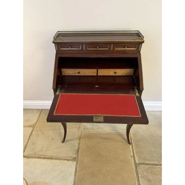 Brown Antique French Victorian Rosewood & Brass Inlaid Bureau, 1860 For Sale - Image 8 of 8