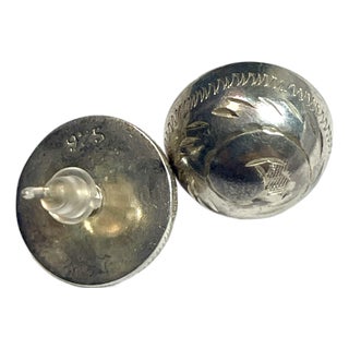Late 20th Century Hand-Tooled Engraved Southwestern Style Sterling Silver Earrings, Pair For Sale