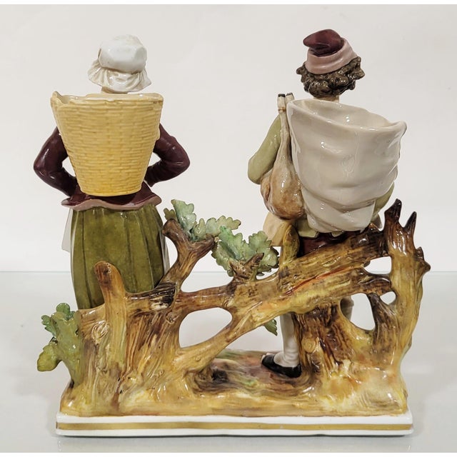 Antique German Hand Painted Volkstedt Porcelain Grouping Man & Woman For Sale In New York - Image 6 of 13