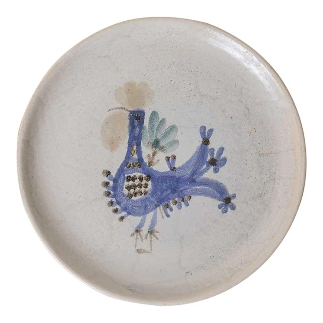 Mid 20th Century French Ceramic Painted Rooster Plate by Gustave Reynaud For Sale