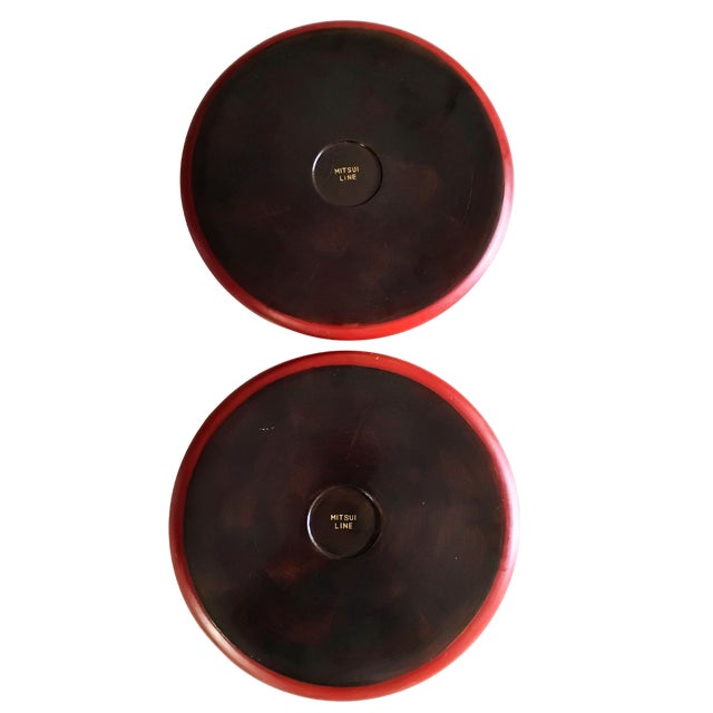 This exquisite pair of mid-century Japanese Kamakura-bori carved lacquer trays features a meticulously hand chiseled...