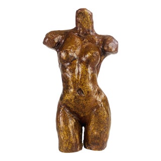 Mid Century Vintage Academy Style Sculpture Female Nude Study in Terra-Cotta. For Sale