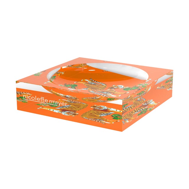 Tiger Seeing Double Orange Acrylic Candy Catchall Dish, Small For Sale - Image 4 of 11