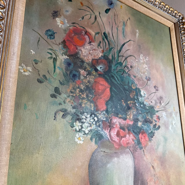 Gold Vintage French Floral Still Life Oil Painting in Ornate Gold Frame ~ Signed Dixie 1972 For Sale - Image 8 of 12