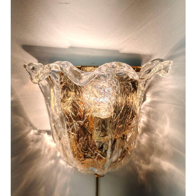 Gold Vintage Italian Wall Lamps in Murano Glass and Gold Metal from La Murrina, 1970s, Set of 3 For Sale - Image 8 of 12