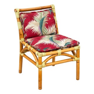 Restored Mid-Century Geometric Rattan Dining Side Chairs W/ 3 Strand Back For Sale
