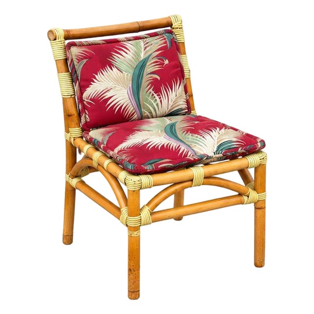 Restored Mid-Century Geometric Rattan Dining Side Chairs W/ 3 Strand Back For Sale