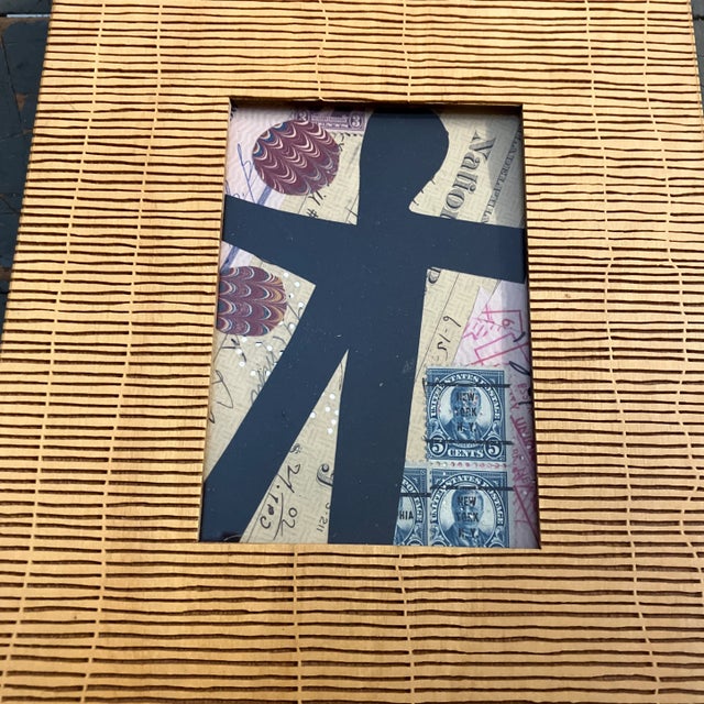 Original 3 x 5 collage done with vintage papers signed Overall size with tabletop frame is 7 x 8.5