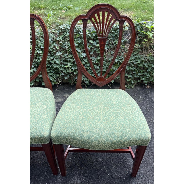 Traditional Hickory White Shield Back Mahogany Inlaid Dining Chairs - A Pair For Sale - Image 3 of 12