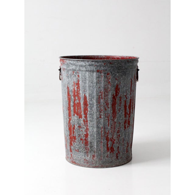 Antique Galvanized Utility Can With Red Paint For Sale - Image 9 of 17