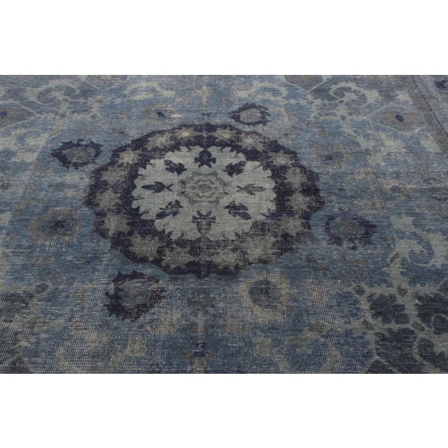 Rug & Kilim Rug & Kilim’s Distressed Transitional Style Rug in Blue, Gray Medallion Pattern For Sale - Image 4 of 5
