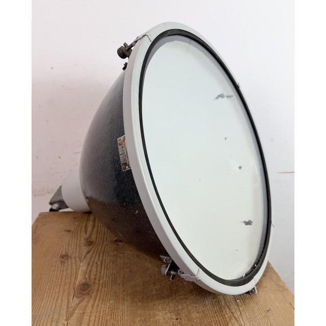 Large Industrial Enamel Factory Pendant Lamp with Glass Cover from Elektrosvit, 1960s For Sale - Image 16 of 18