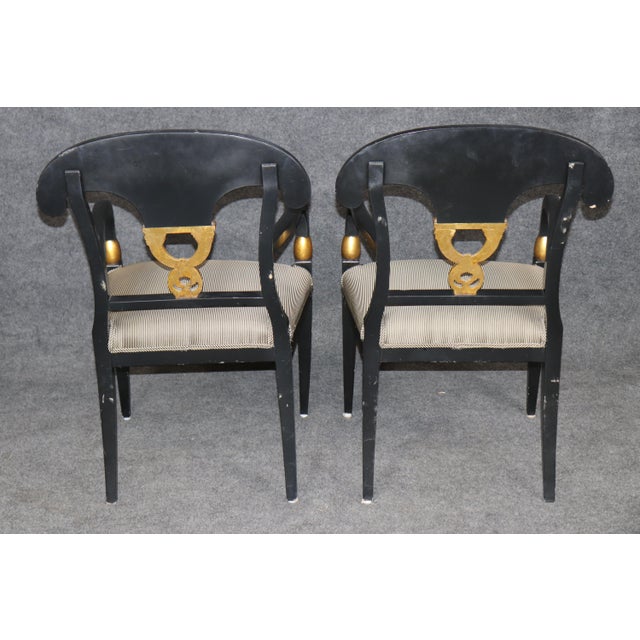 Set 4 Regency Style Ebonized and Gilt Fantastic Armchairs For Sale - Image 4 of 7