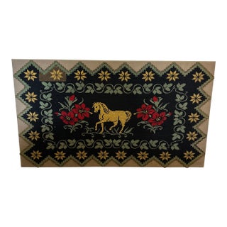 Vintage Needlepoint Textile Art - Horse & Floral For Sale