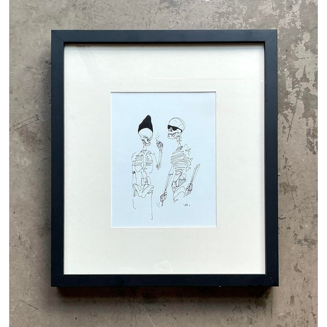Uncover a unique piece of vintage artistry with this captivating original ink sketch, beautifully framed and ready to...