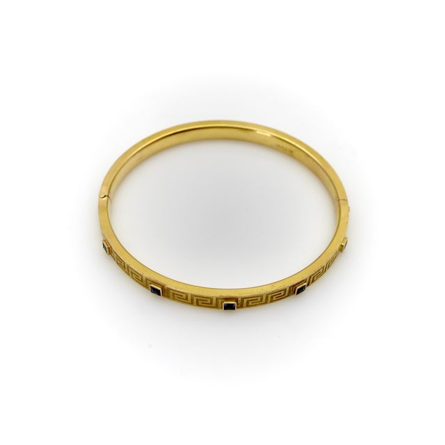 Late 19th Century Late 19th Century Victorian 14k Gold Greek Key Design Bracelet With Sapphires For Sale - Image 5 of 11
