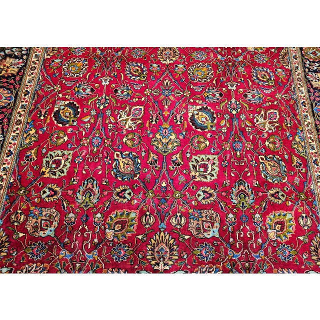 Vintage Persian Tabriz Rug, Hand-Knotted Wool, All Over Geometric Pattern, Red & Navy, 10x13 For Sale - Image 15 of 18