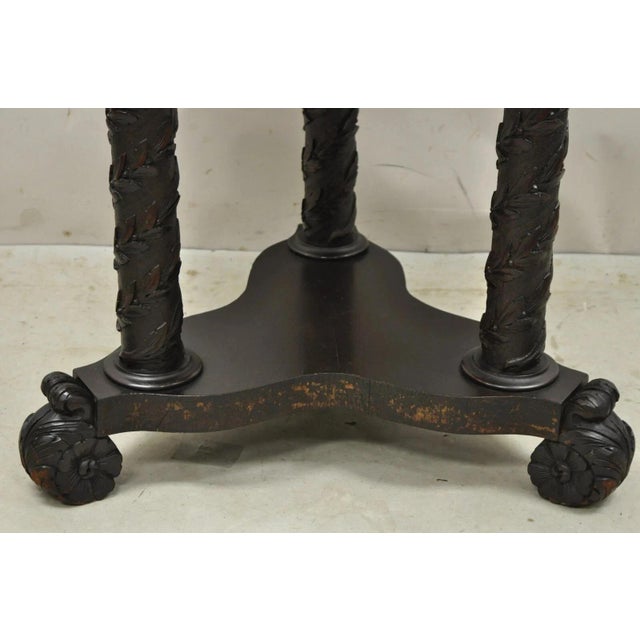Antique American Empire Floral Spiral Carved Mahogany Round Center Side Table For Sale - Image 9 of 12