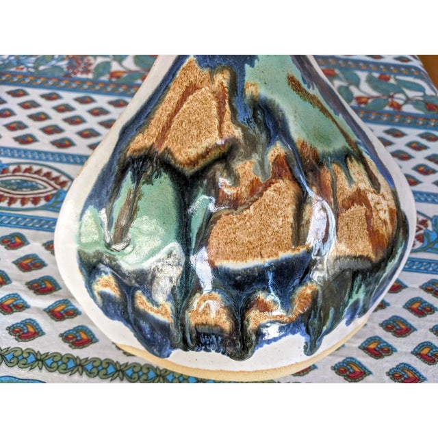 Ceramic Vintage Studio Art Pottery Drip Glaze Sculptural Vase Signed Hoffman For Sale - Image 7 of 9