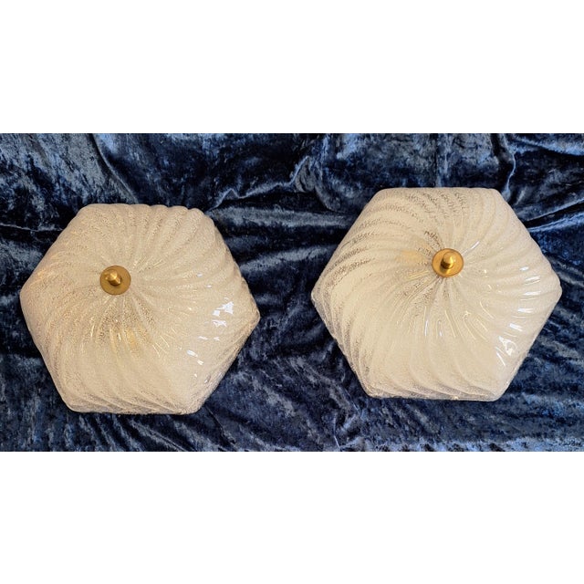 Vintage Ceiling Lamps with Hexagonal Frosted Glass Shade and Concealed Mounting, 1980s, Set of 2 For Sale - Image 6 of 7