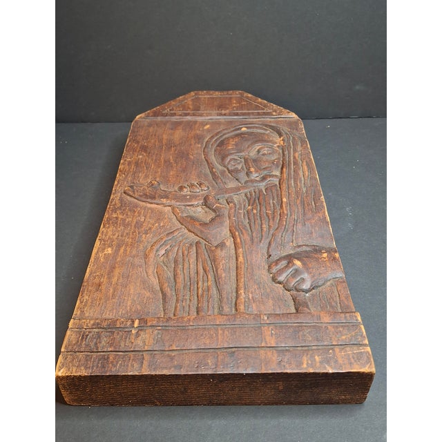 Vintage Hand Carved Wood Judaica Relief Plaque Rabbi Shofar Signed Gerber 1955 For Sale In Boston - Image 6 of 11