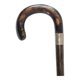 19th Century English Faux Tortoise Horn Dress Cane Walking Stick For Sale