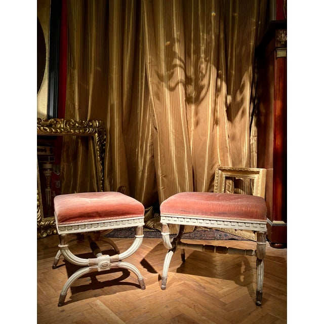 Antique Italian Louis XVI Style Lacquered and Parcel Gilt Stools, 1890s, Set of 2 For Sale - Image 16 of 18