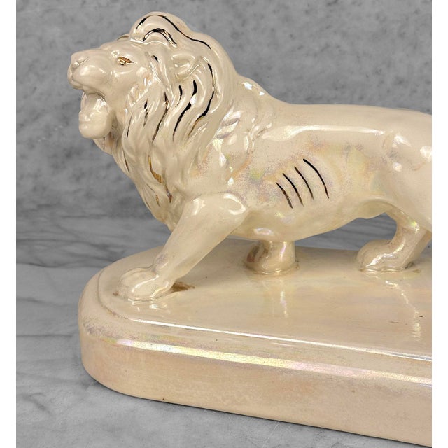 Vintage 12" Hollywood Regency White Luster Porcelain Lion Sculpture For Sale - Image 9 of 11