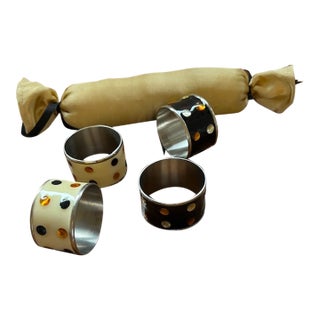 Enamel and Faux Gem Napkin Rings, Set of 4 For Sale