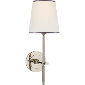 Thomas O'Brien for Visual Comfort Signature Bryant Sconce in Polished Nickel with Linen Shade with Silver Tape