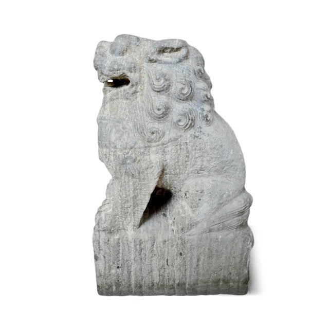 Light Gray Old Mongolian Stone Foo Dog Statues - Pair For Sale - Image 8 of 12