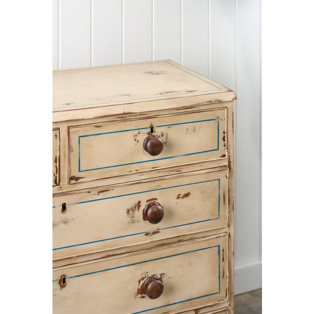 19th Century Victorian Two Over Three Painted Pine Chest With Blue Accents For Sale In Charleston - Image 6 of 13