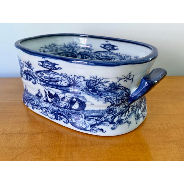 Blue 1980s Nautical Blue and White Transferware Foot Bath Planter For Sale - Image 8 of 11