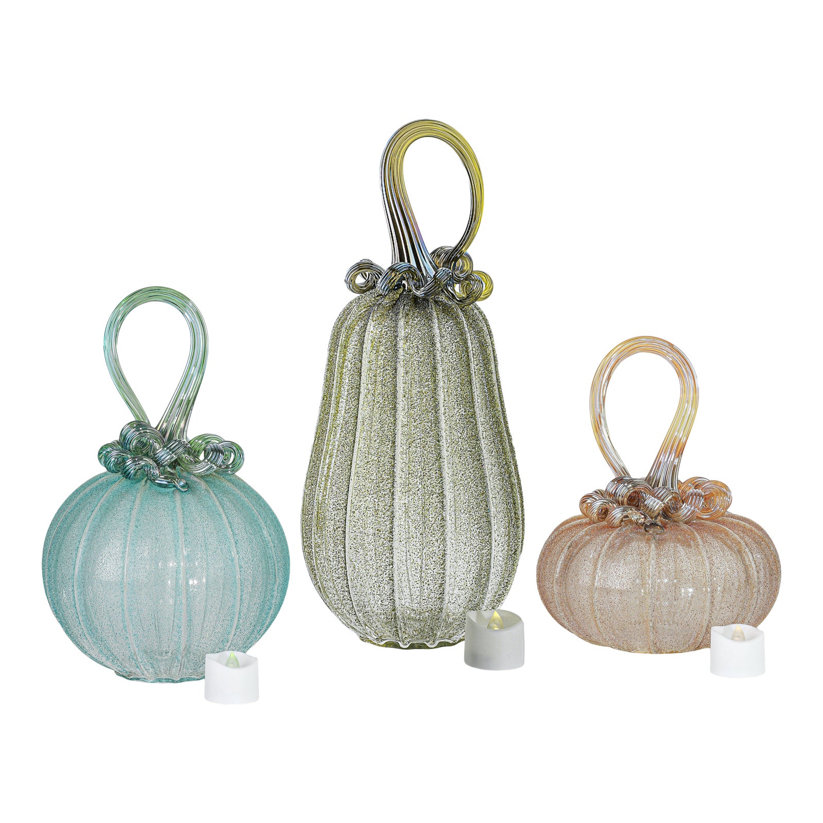 Pastel Glass Pumpkin Candle Holders Set with Tealights Set of 3 Chairish