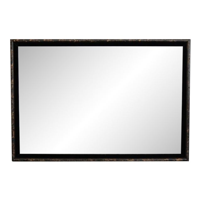 Vintage Distressed Black Lacquer Style Wall Mirror For Sale