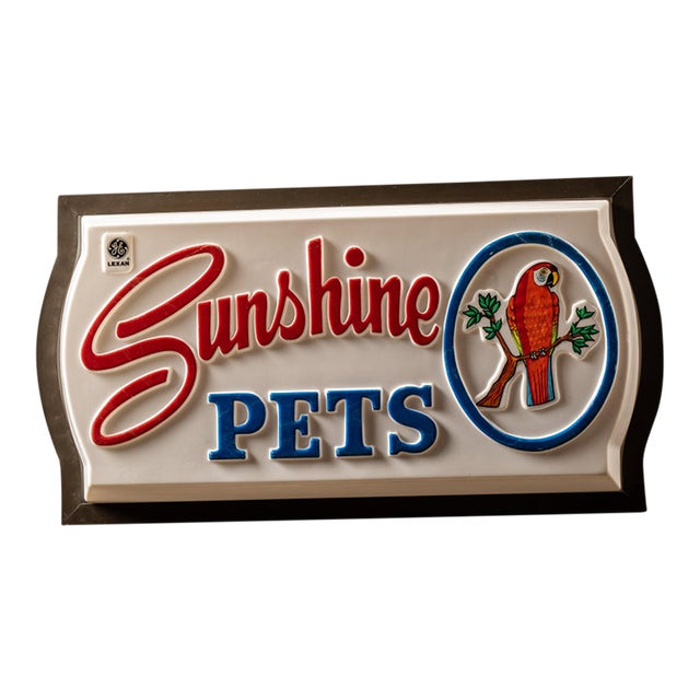 Mid 20th Century Ge Lexan Sunshine Pets Lighted Salesman Sample Sign For Sale