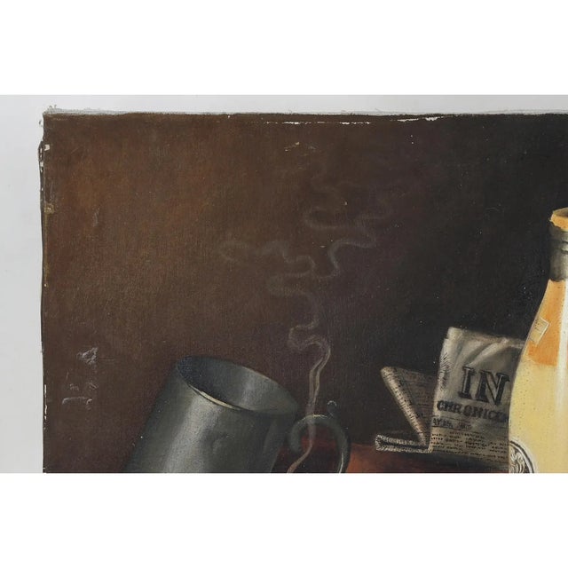 Late 19th Century "Pipe, Stein, Bottle, and Matches" Still Life Painting For Sale - Image 5 of 7