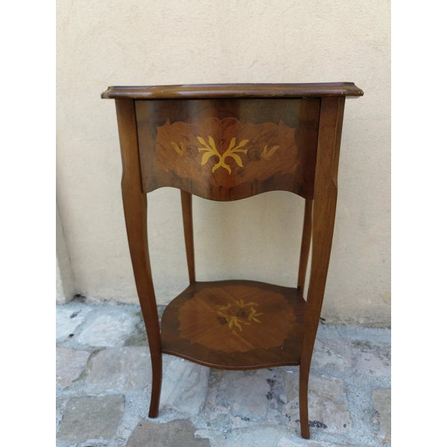 Mid-Century Modern Vintage Table with Drawer and Floral Inlays, 1960s For Sale - Image 3 of 9