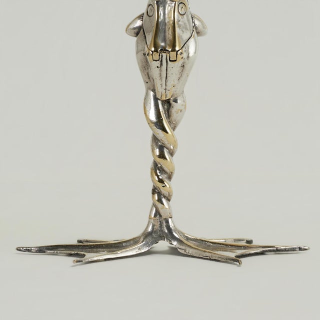Pair of Mid Century Silver Plate Ostrich Egg and Frog Candlesticks by Antony Redmile For Sale - Image 14 of 15