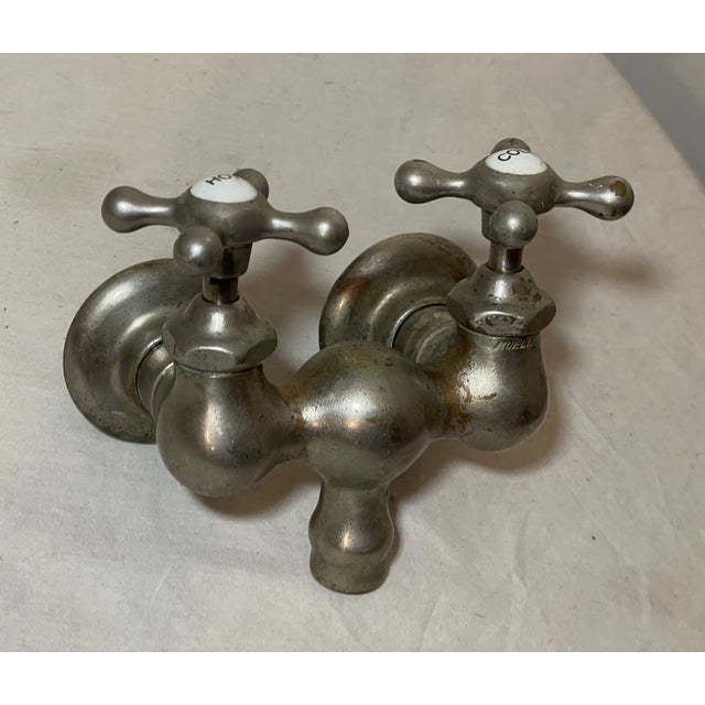 Antique Nickel Plated Brass Mueller Porcelain Industrial Wall Faucet Fixture For Sale - Image 10 of 12