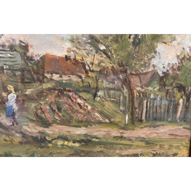 Mid 20th Century Girl on Village Road, Impressionist Painting From Czechoslovakia, Jiri Karlinsky For Sale - Image 5 of 7
