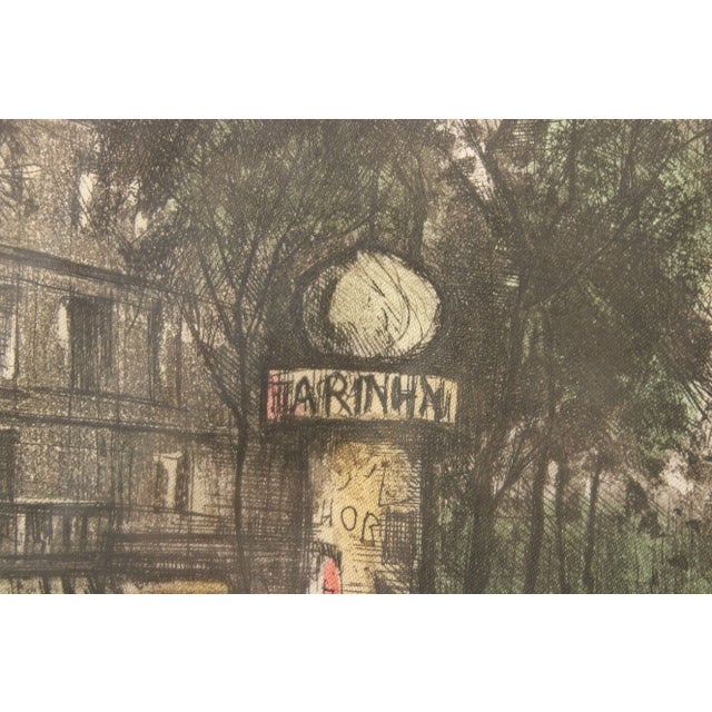 Vintage 20th Century 'Paris' Street Scene Colored Etching, Custom Framed For Sale - Image 11 of 13