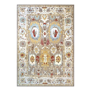 21st Century Afghan Sultanabad Master Wool 10x14 Tan, Light Blue & Ivory Handmade Area Rug #1143285 For Sale