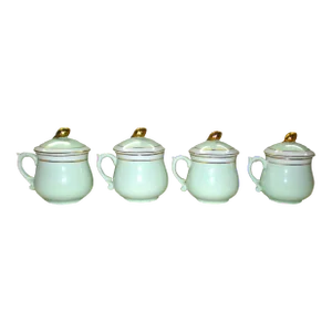 1980s Vintage Neiman Marcus Light Green Porcelain Soup Pots De Creame Set of 4