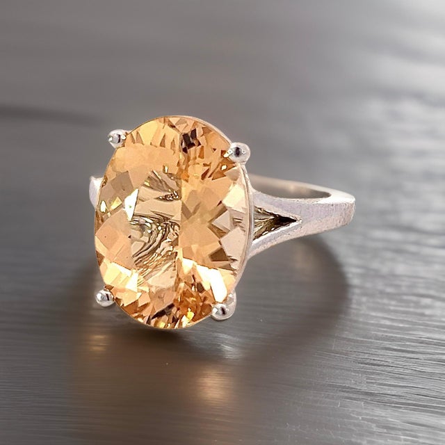 Traditional Natural Citrine Ring 6.5 14k W Gold 6.48 Cts Certified For Sale - Image 3 of 15