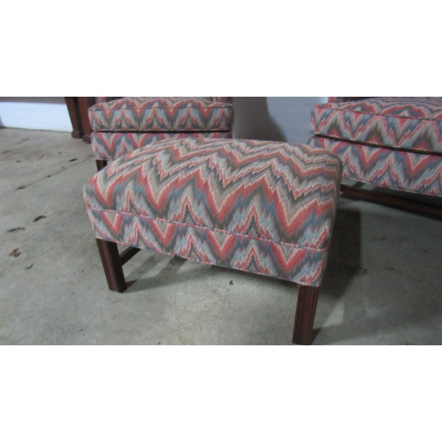 1980s Pair Key City Wingback Chairs Ottoman Designer For Sale - Image 4 of 7