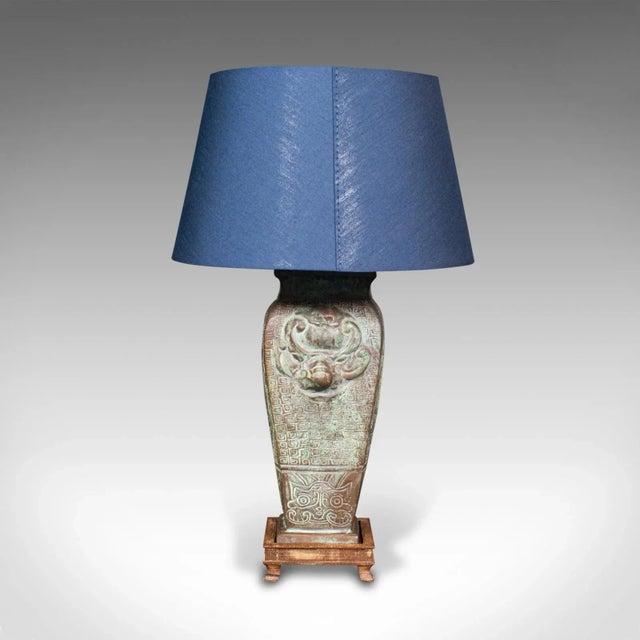 This is a vintage decorative table lamp. An oriental, bronze ornamental light, dating to the late 20th century, circa...